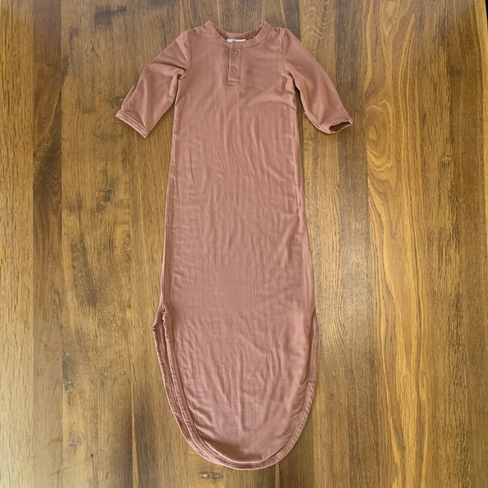 MEBIE BABY 0-3M Brown Infant Knotted Gown 0-3 Bamboo Sleeper Swaddle Nightgown - Picture 8 of 9
